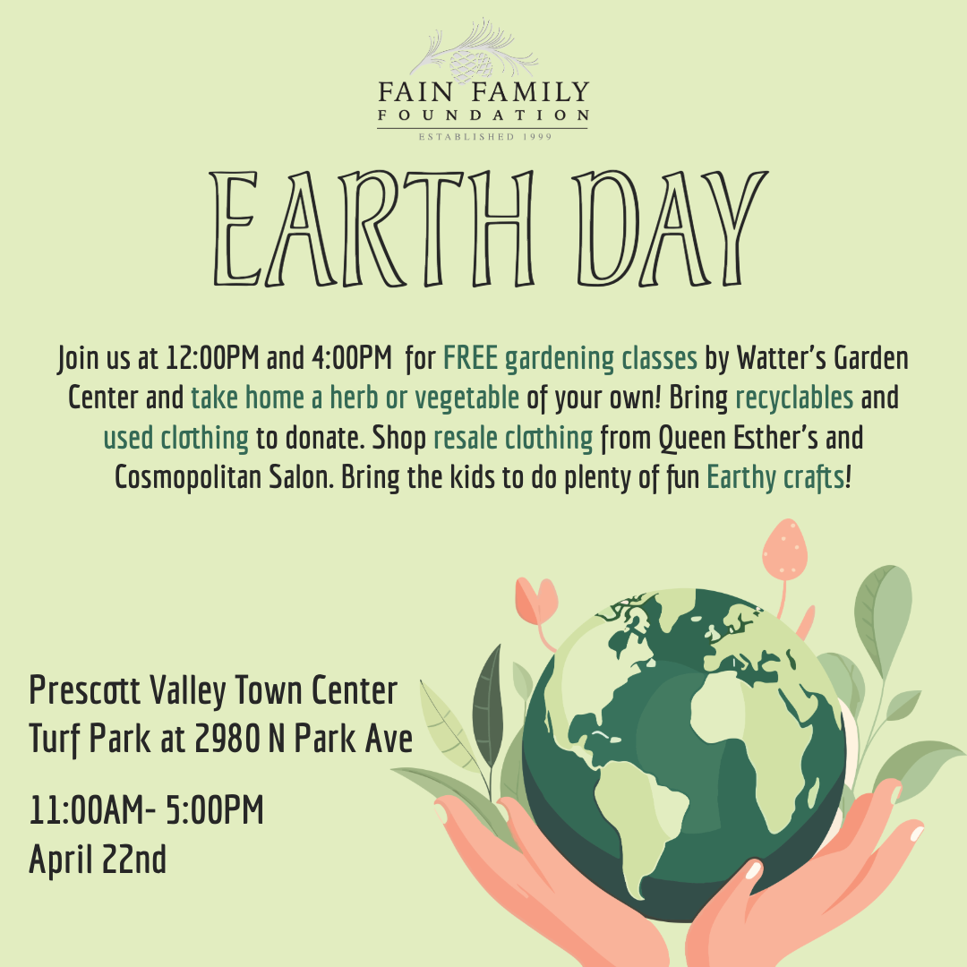 earth day, prescott valley event, watters garden center, free gardening class, free event, donate used clothing, resale clothing, thrift