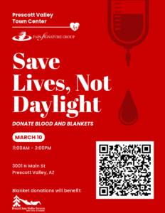 blood drive, vitalant, prescott area shelter services, daylight savings