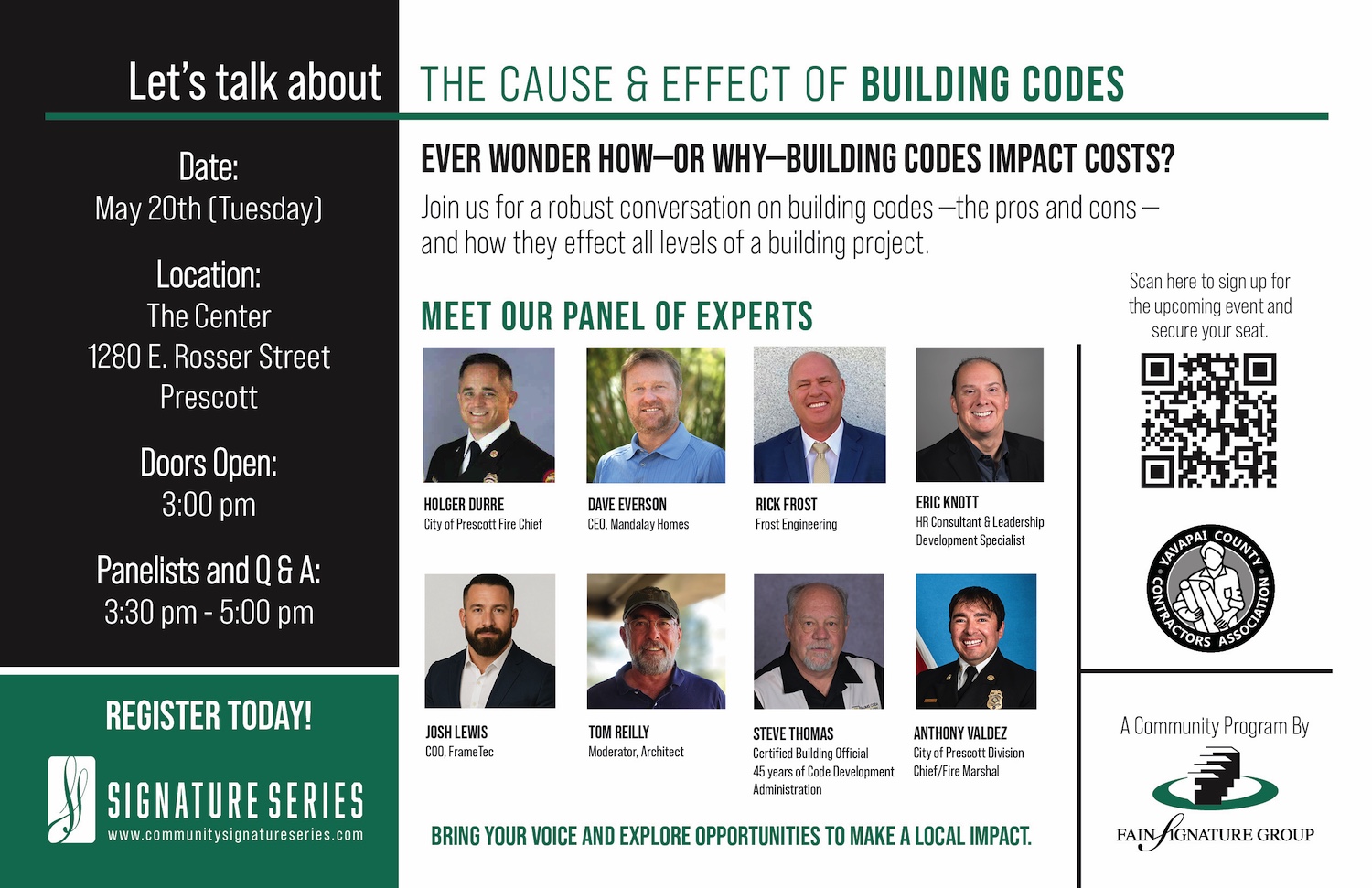 Signature Series graphic with panel of experts and event details as written in the article.